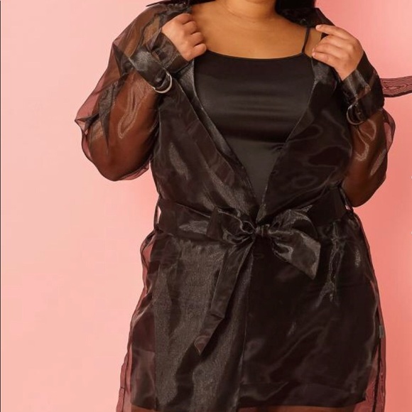 Plus Size Sheer Mesh Tie Waist Jacket - Picture 1 of 1